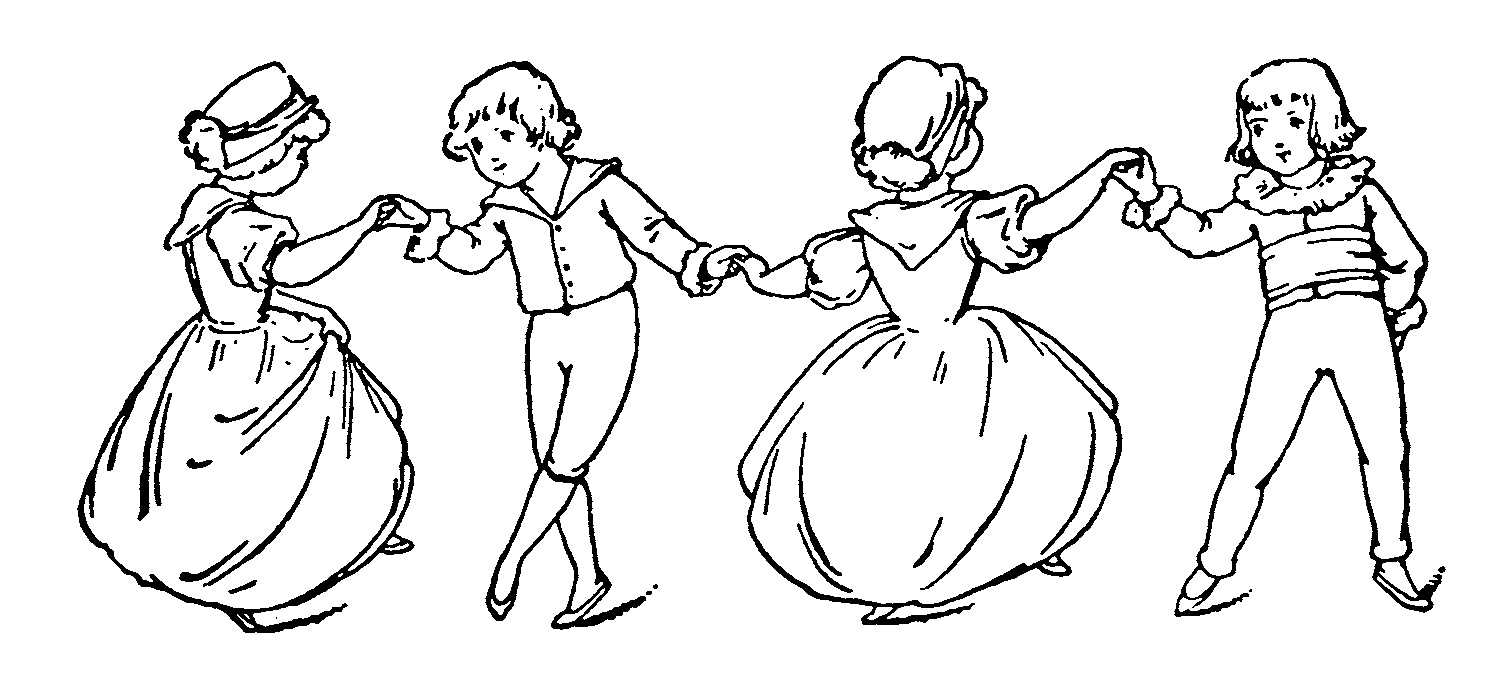 Children dancing clipart black and white