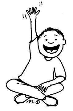 kids raising their hands clipart balck