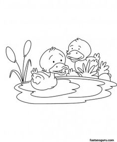 Ducks in the water black and white clipart