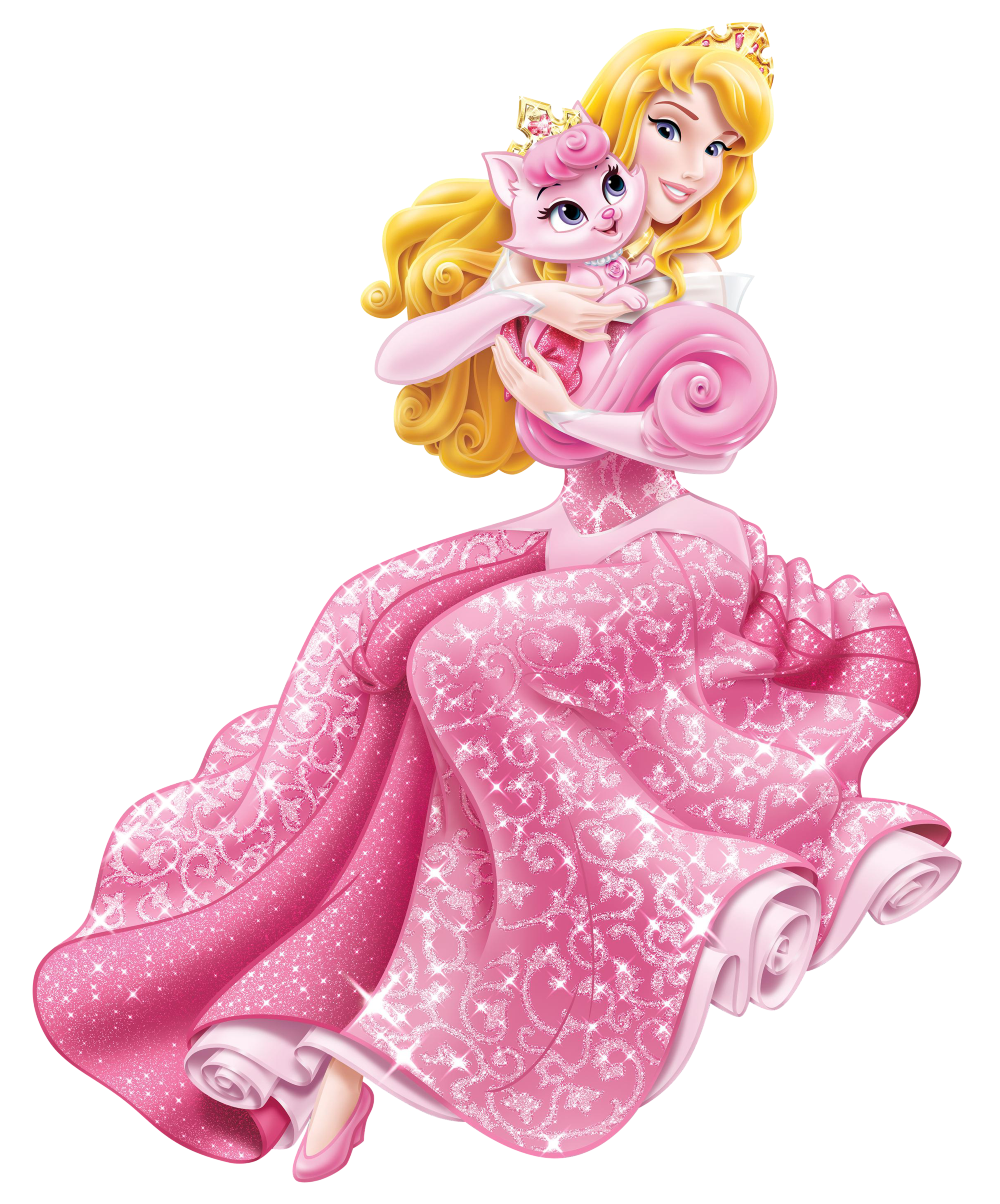 Disney Princess Aurora with Little Kitten Transparent PNG Clip Art 