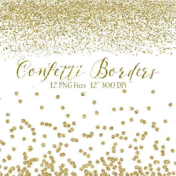 Gold Glitter Borders Clipart, Silver and Gold Glitter Png Overlays, Clip  Art Gold Glitter Confetti High Resolution Instant Download 