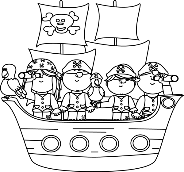Pirate Ship Black And White Clipart