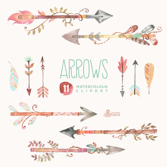 Arrows Watercolor Clipart. 11 Hand painted by OctopusArtis