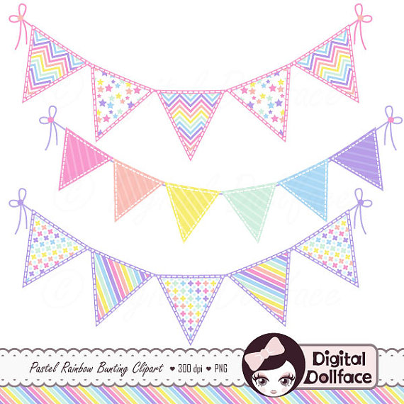 Cute Digital Scrapbook Bunting Clip Art Pastel by DigitalDollface