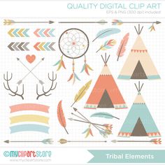 Aztec Feather ClipArt, Hand Drawn Tribal Clip Art, Girl Graphics