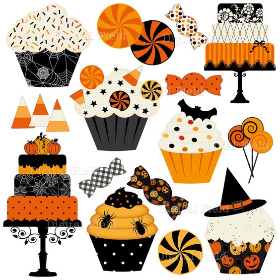 Halloween Cakes, Cupcakes and Candies Clip Art Set