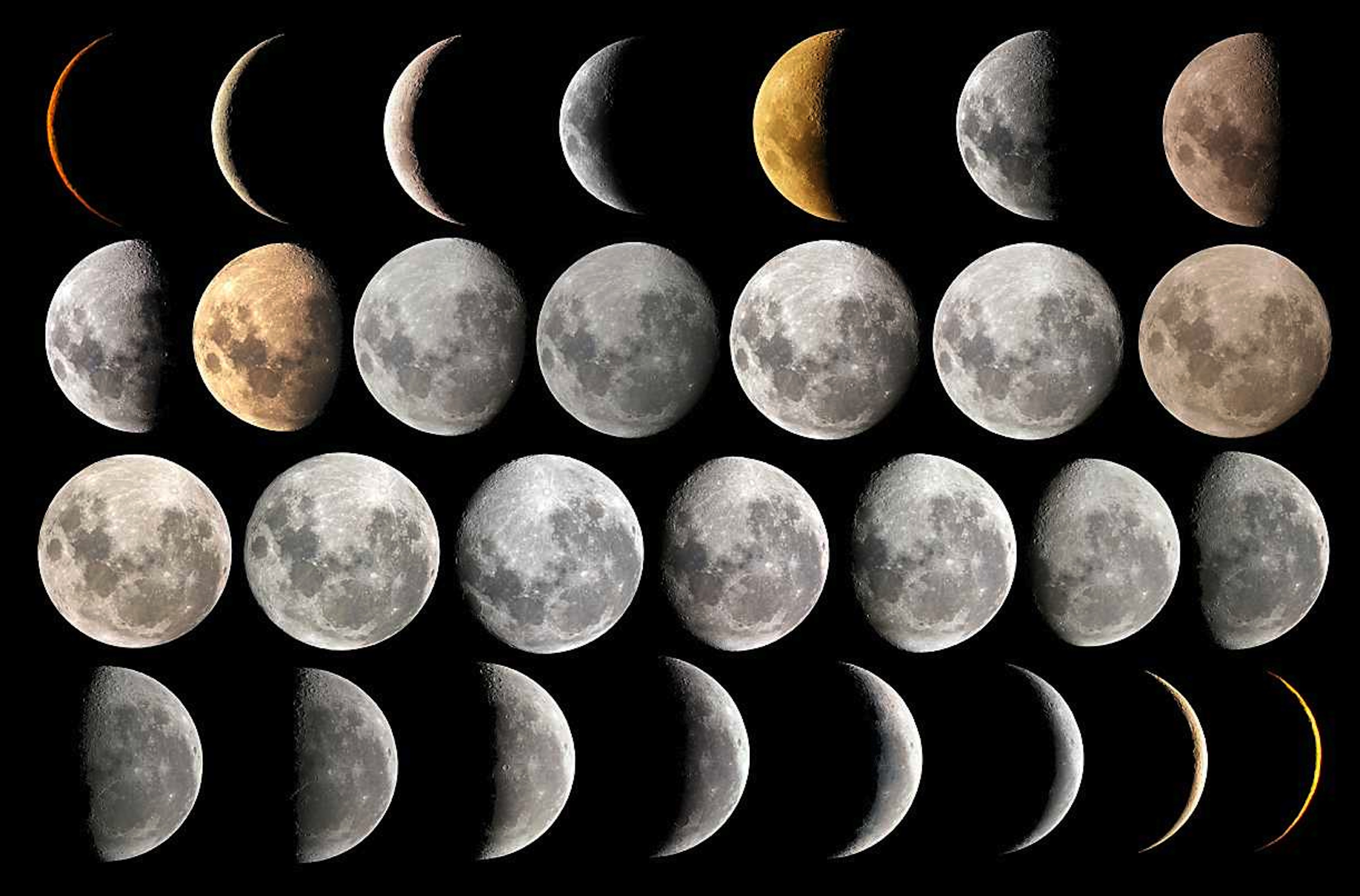 Первые дни новолуния. Луна. Изображение Луны. Фазы Луны. Убывающая Луна.