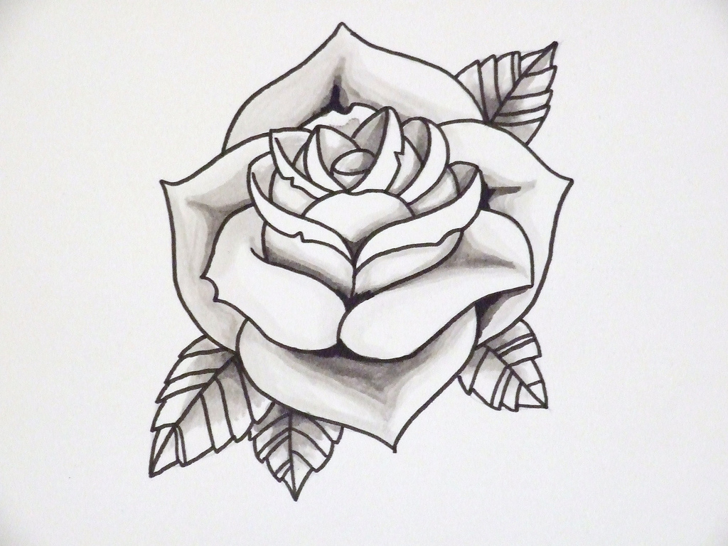 how to draw a traditional rose tattoo