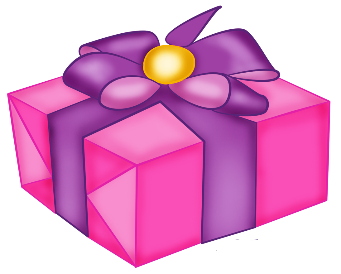 Pink Present Box with Purple Bow PNG Clipart