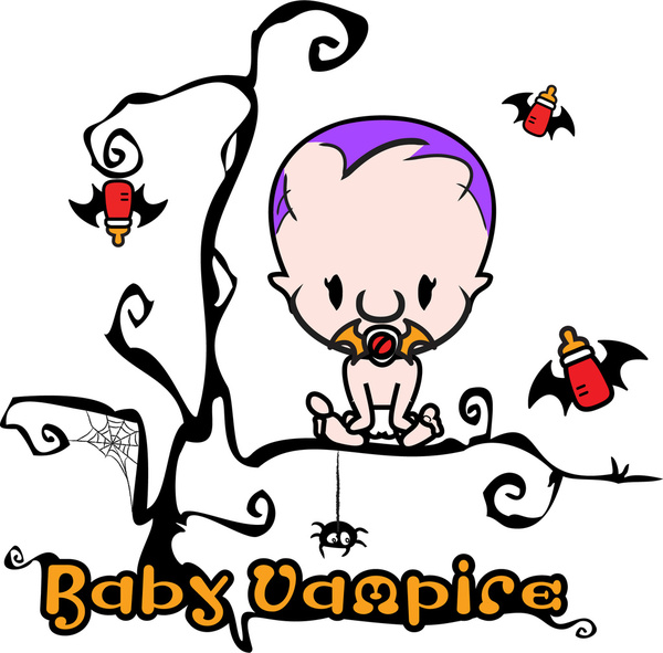 Halloween Cartoon Graphics – Baby Vampire, Bottle bats and Silly