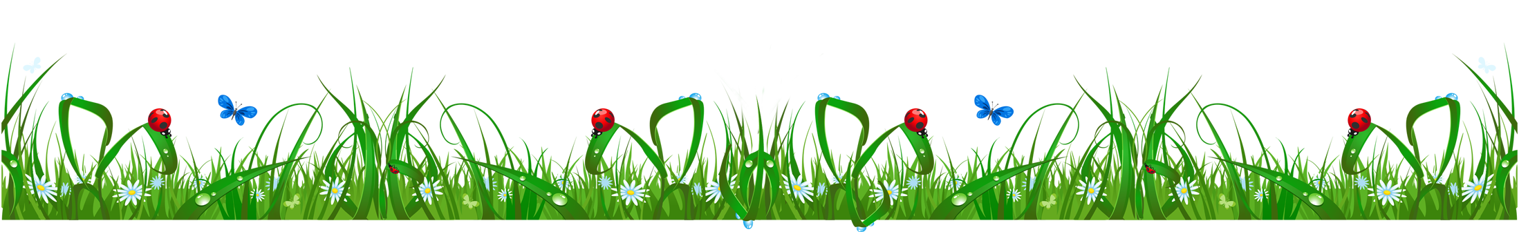 Grass with Flowers and Ladybugs PNG Clipart