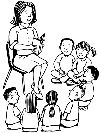 Classroom kids in circle clipart black and white