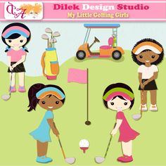 Girl Golfing Cliparts