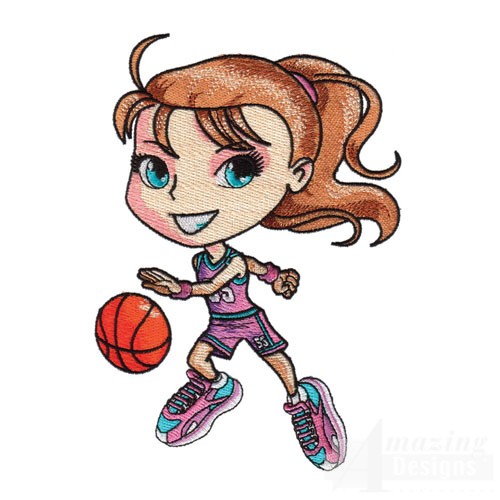 Cartoon Of Girl Playing Basketball