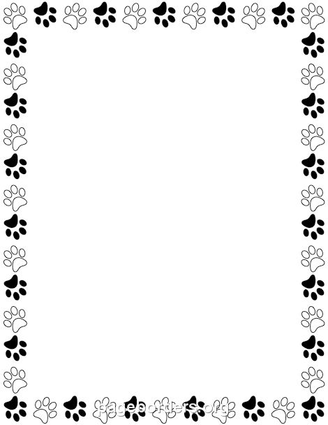 Printable black and white paw print border. Use the border in