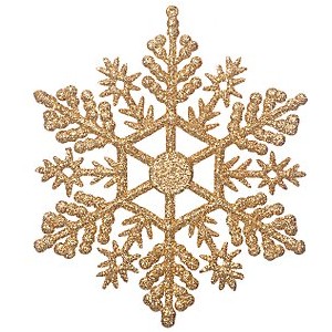 John Lewis Glitter Snowflakes, Gold, Set of 12