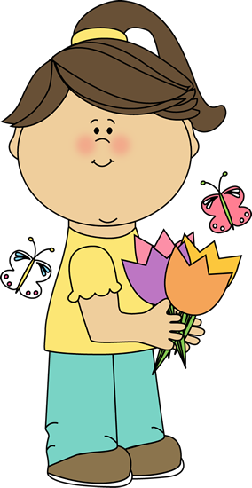 Girl with Spring Tulips Clip Art
