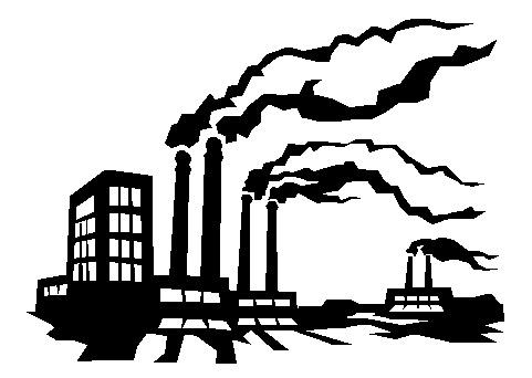 Factory building with smoke stacks clipart