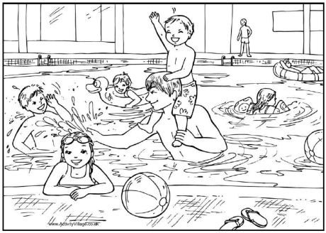 Kids swimming pool clipart black and white