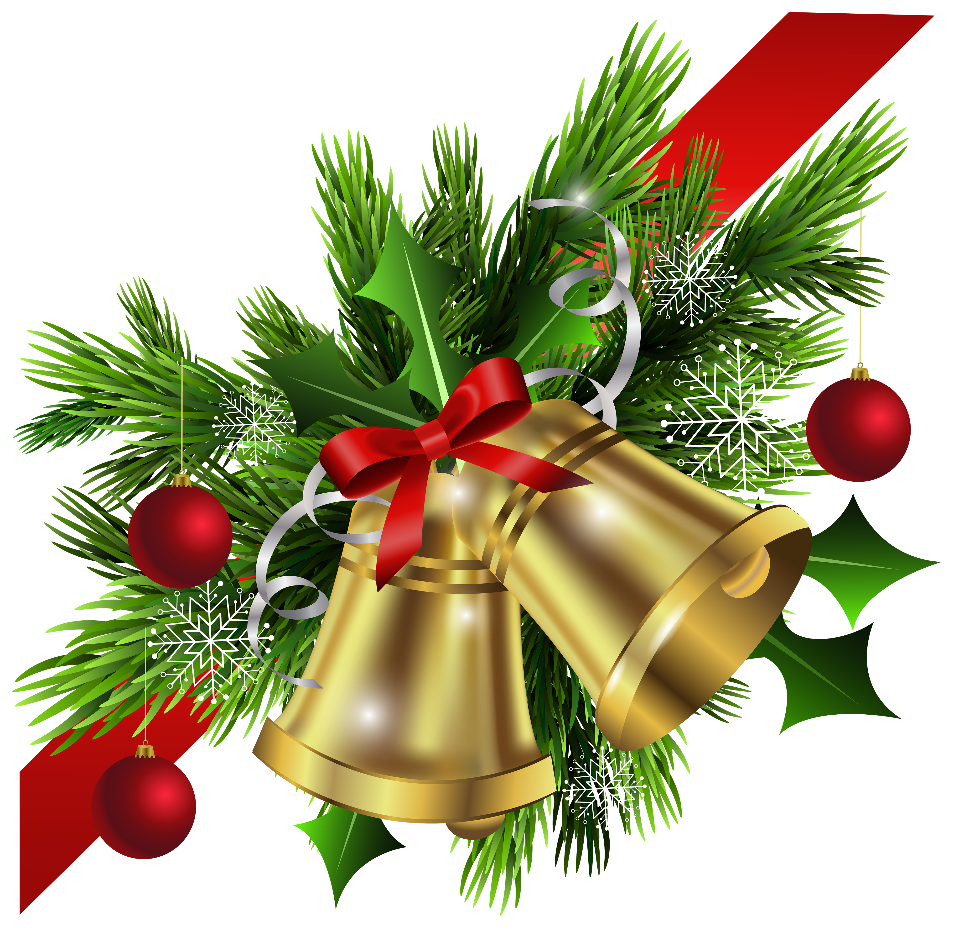 Christmas Red Bow and Bells Corner Transparent PNG Clip Art Image