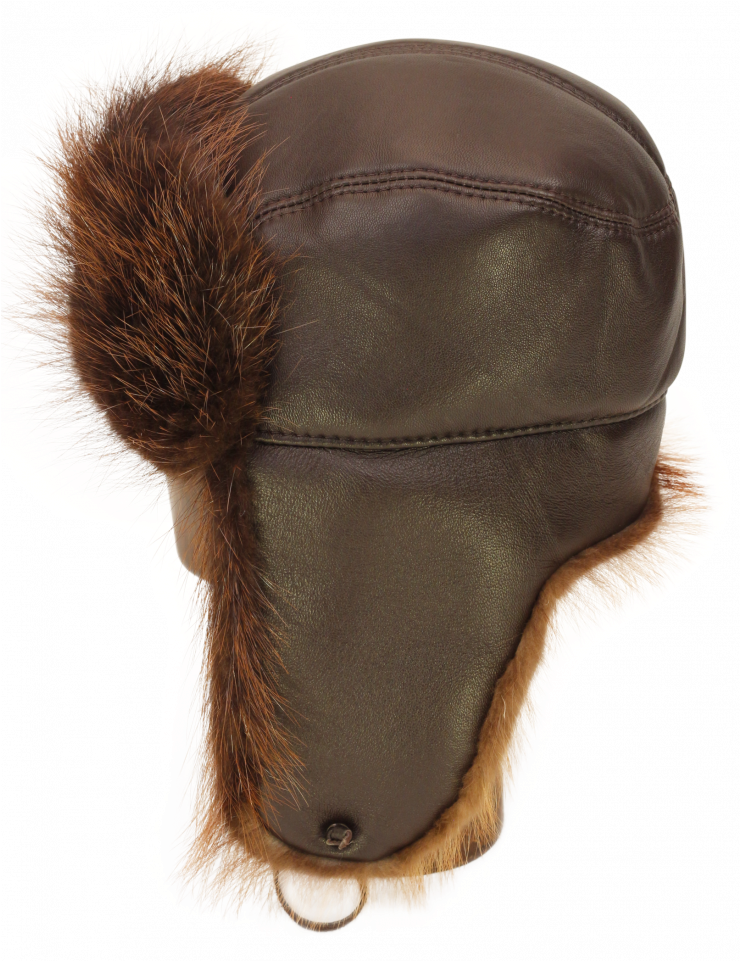Trapper Hat In Brown Leather And Beaver Trim