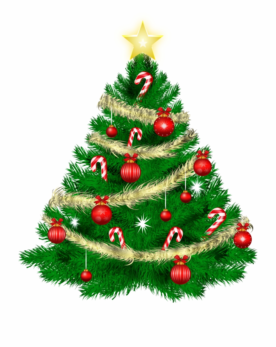 Christmas Tree With Christmas Ornaments And Star Png
