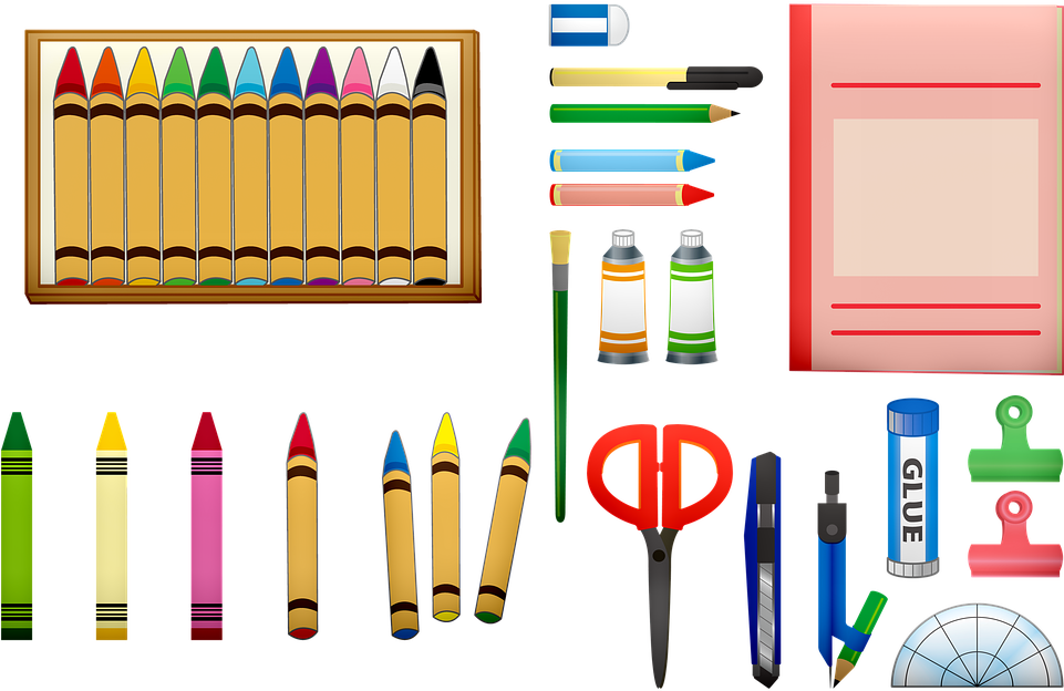 School Supplies Crayons Scissors School Color Utiles Escolares