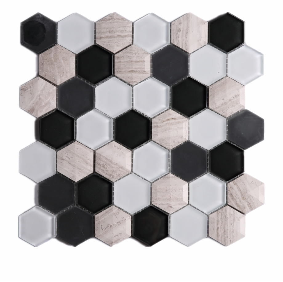 3D Honeycomb Hexagon Wooden Grey With Black White