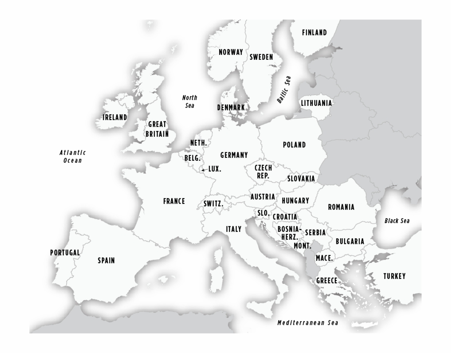 black and white political map of europe