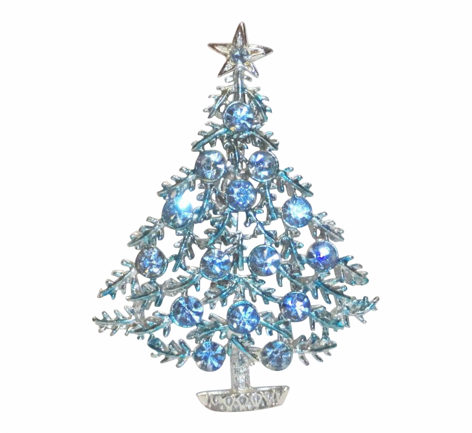 Bj Light Blue Ice Rhinestone Enamel Christmas Tree