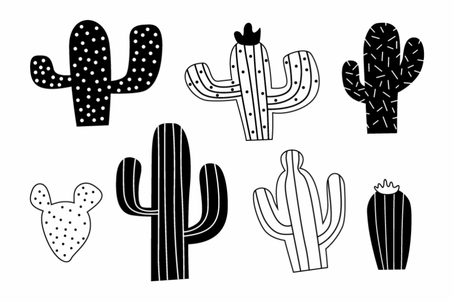 cactus clipart black and white