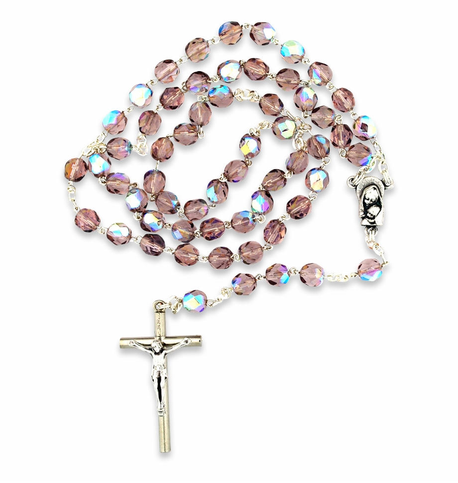 Purple Crystal Rosary Beads Christian Cross