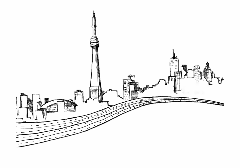 City Skyline At Toronto City Line Drawing