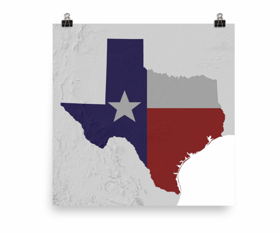 Texas Physical Map With State Flag Overlay Poster