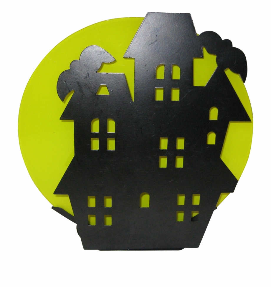 Haunted House Black Metal Silhouette Votive Candleholder Emblem