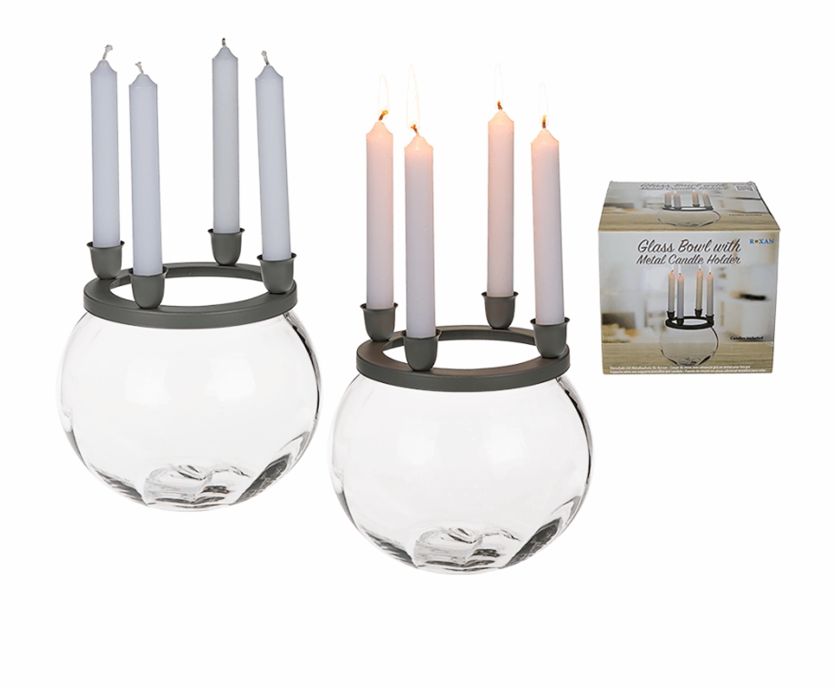 Glas Bowl With Grey Coloured Metal Candle Holder