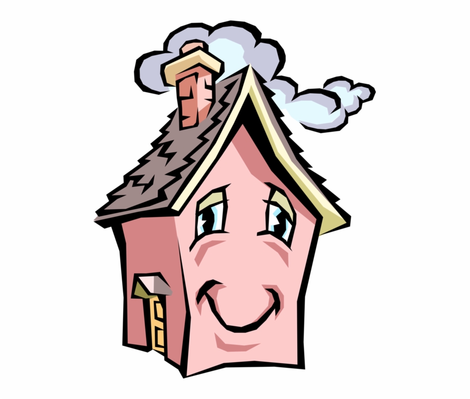 Vector Illustration Of House With Anthropomorphic Cartoon Huser