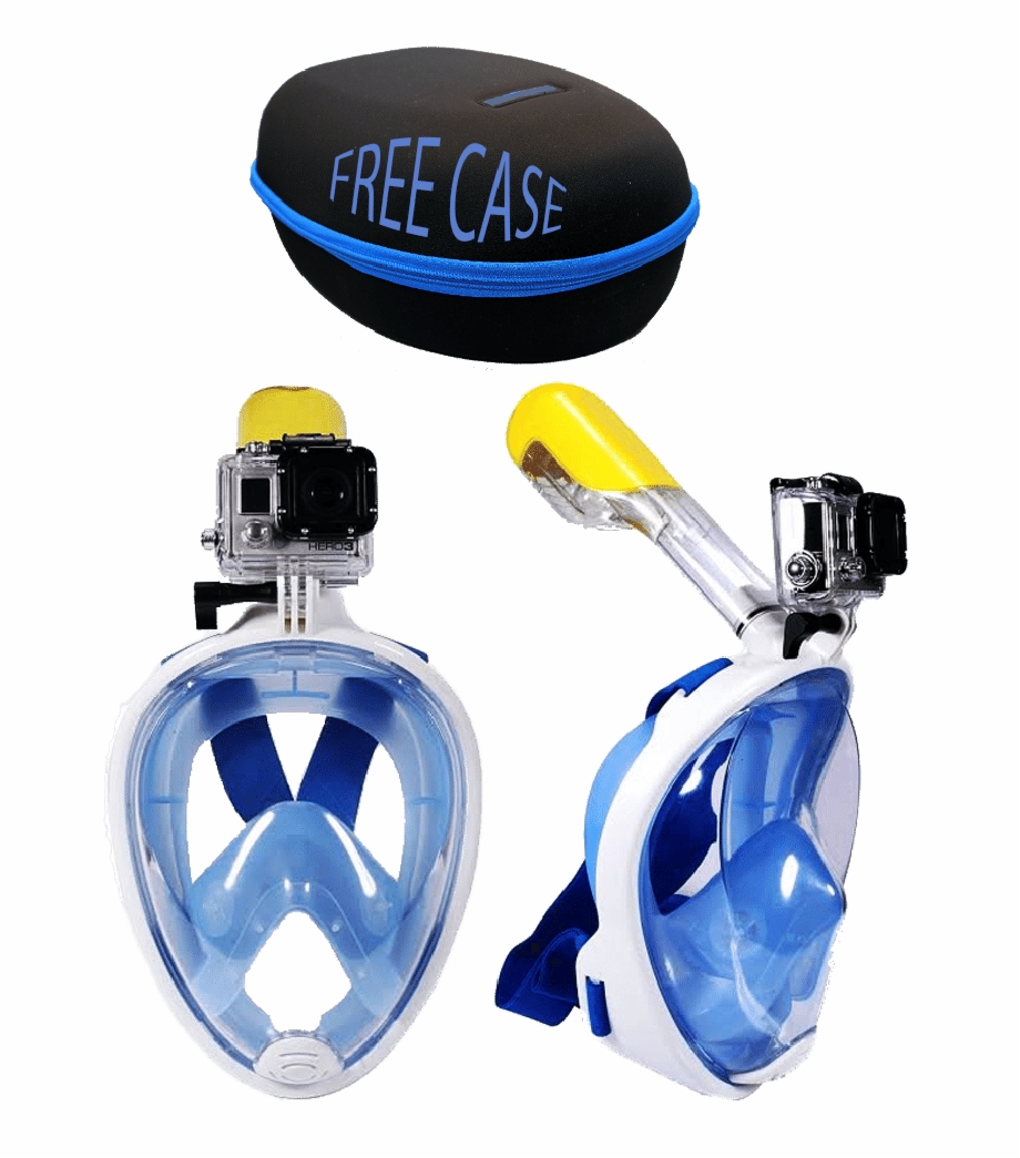 Snorkel Mask White Blue With Case Snorkel Helmask