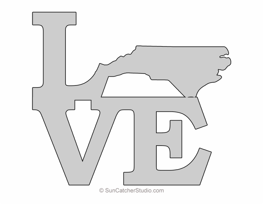 North Carolina Love Map Outline Scroll Saw Pattern