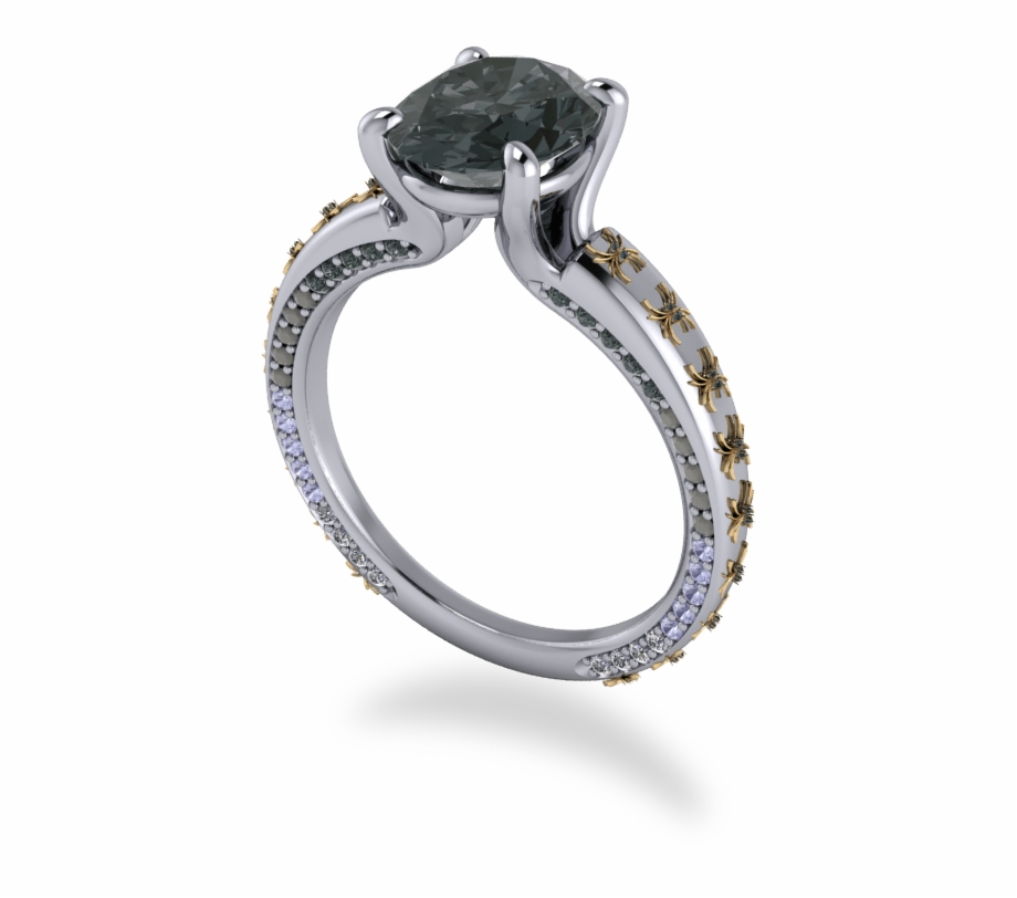 Platinum Ombre And Black Diamond Spider Ring Pre