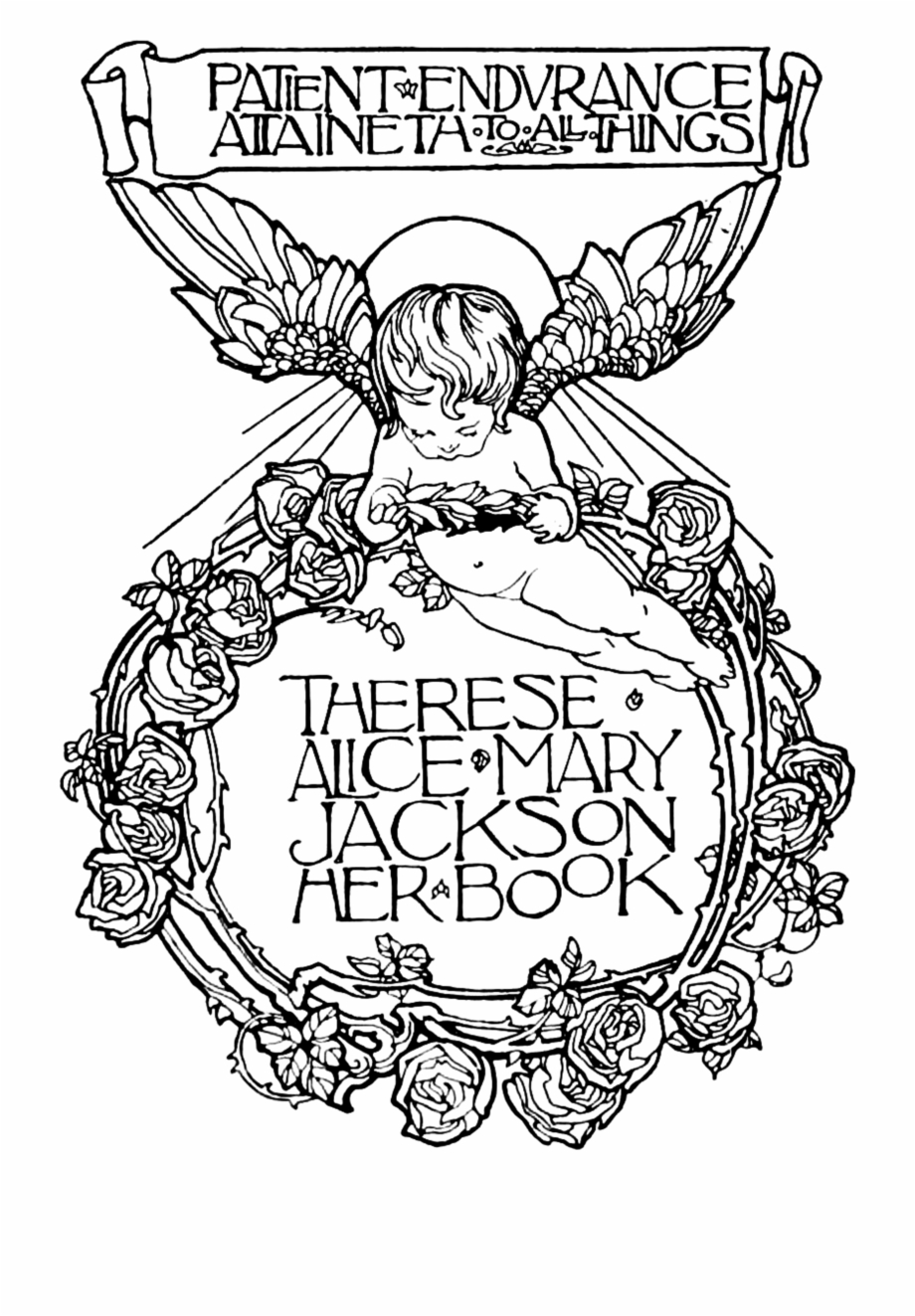Cherub Rose Wreath Ex Libris Wings Of Whimsy - Clip Art Library