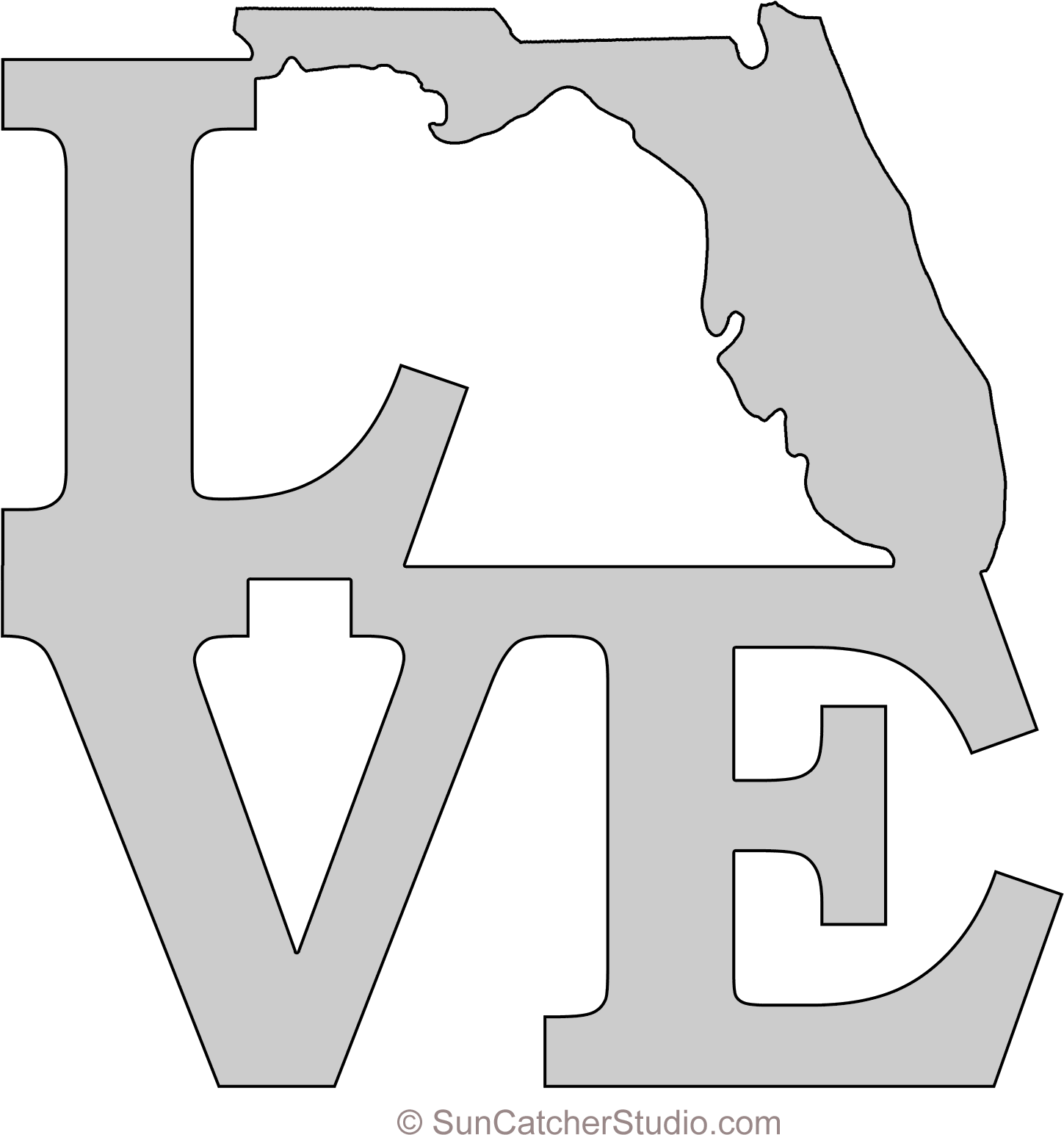 Florida Love Map Outline Scroll Saw Pattern Shape