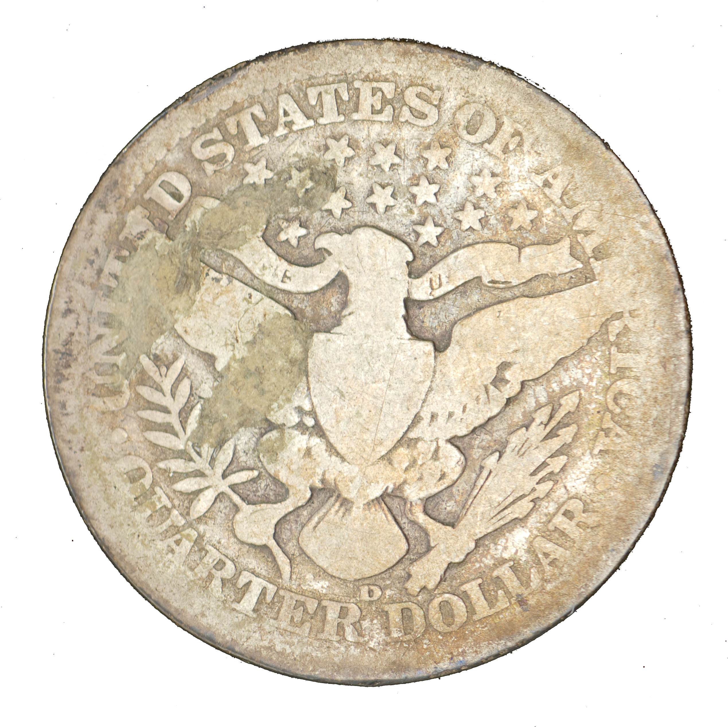 1907 D Barber Quarter Rev Coin