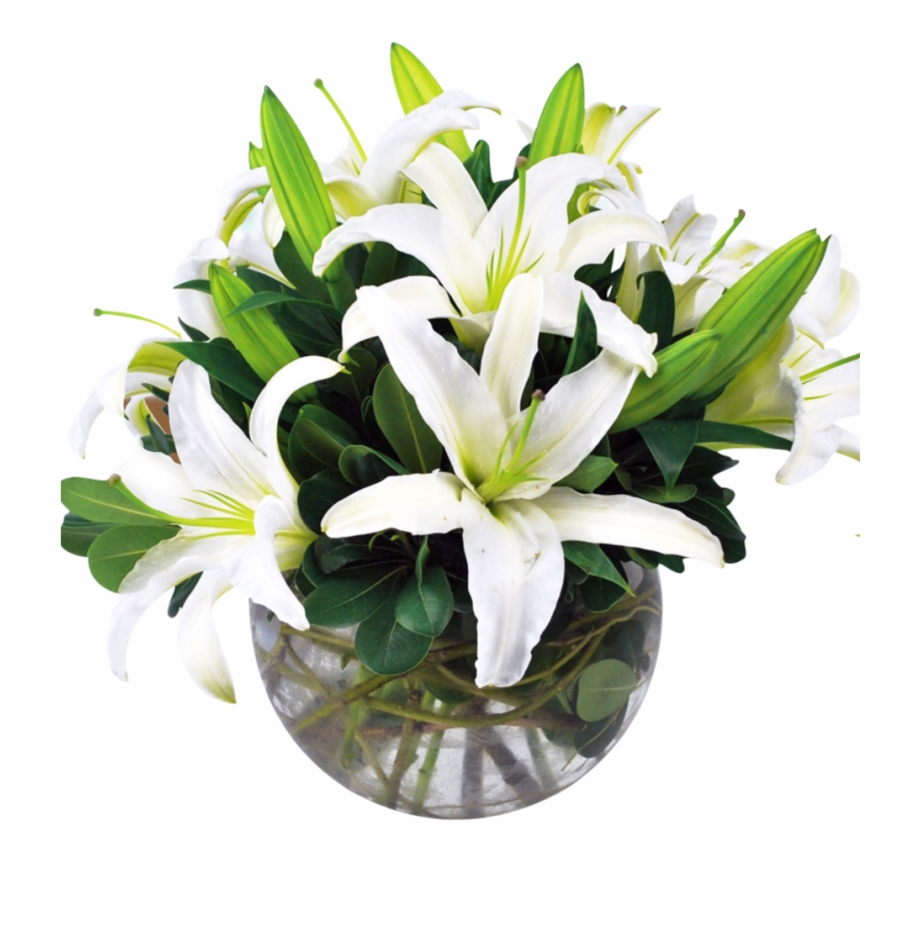 Round Look Of All White Lilies In A