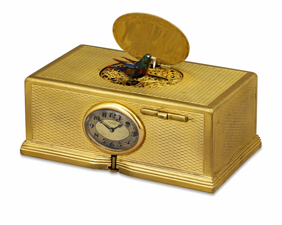 Gold Plated Singing Bird Box And Clock Antique