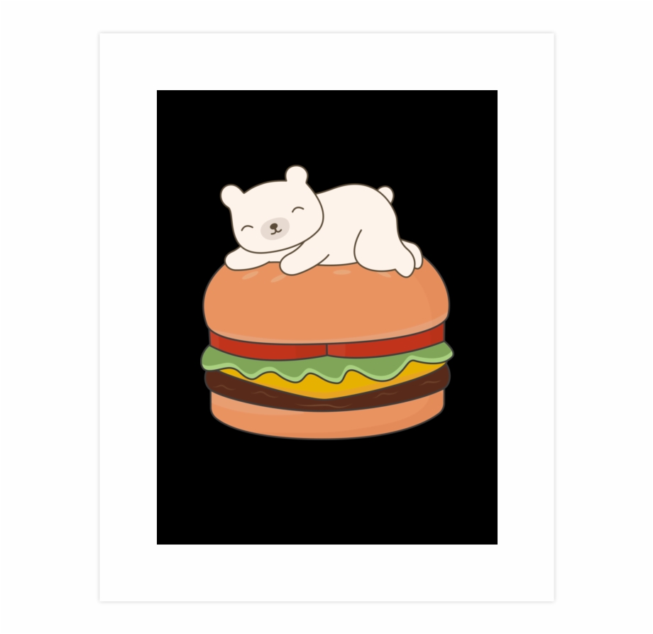 Kawaii Cute Polar Bear Burger Art Print Cartoon