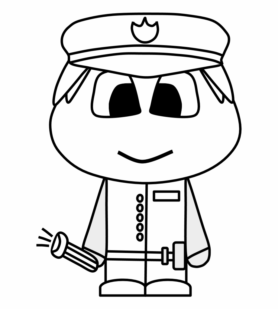 Policeman Shield Flashlight Big Eyes Cartoon Person Cartoon