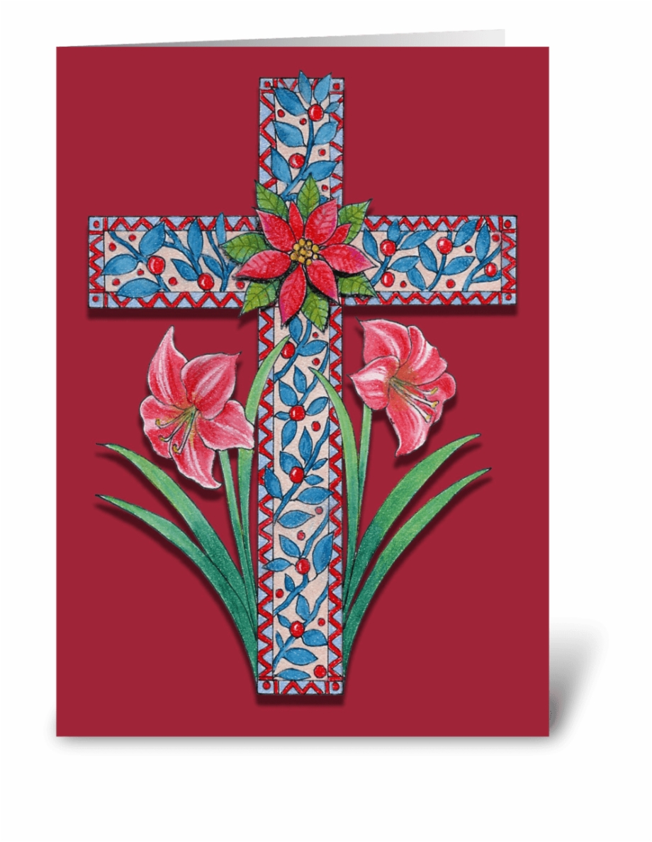 Christmas Cross With Amaryllis Greeting Card
