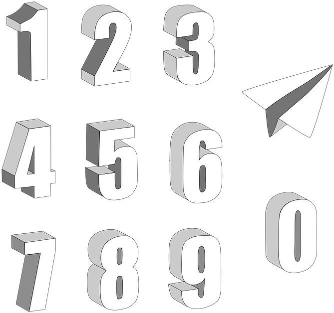 Numbers 3D Paper Airplane Symbol 3D Numbers Digit