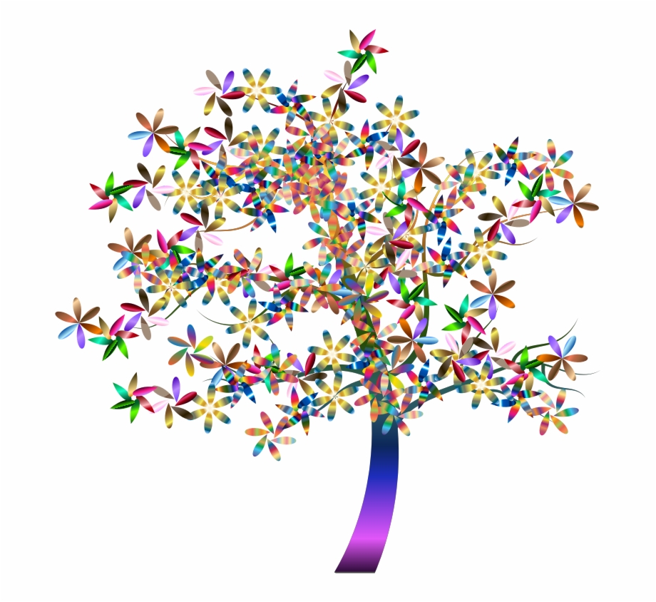 Colorful Floral Tree Tree Colourful Line Art